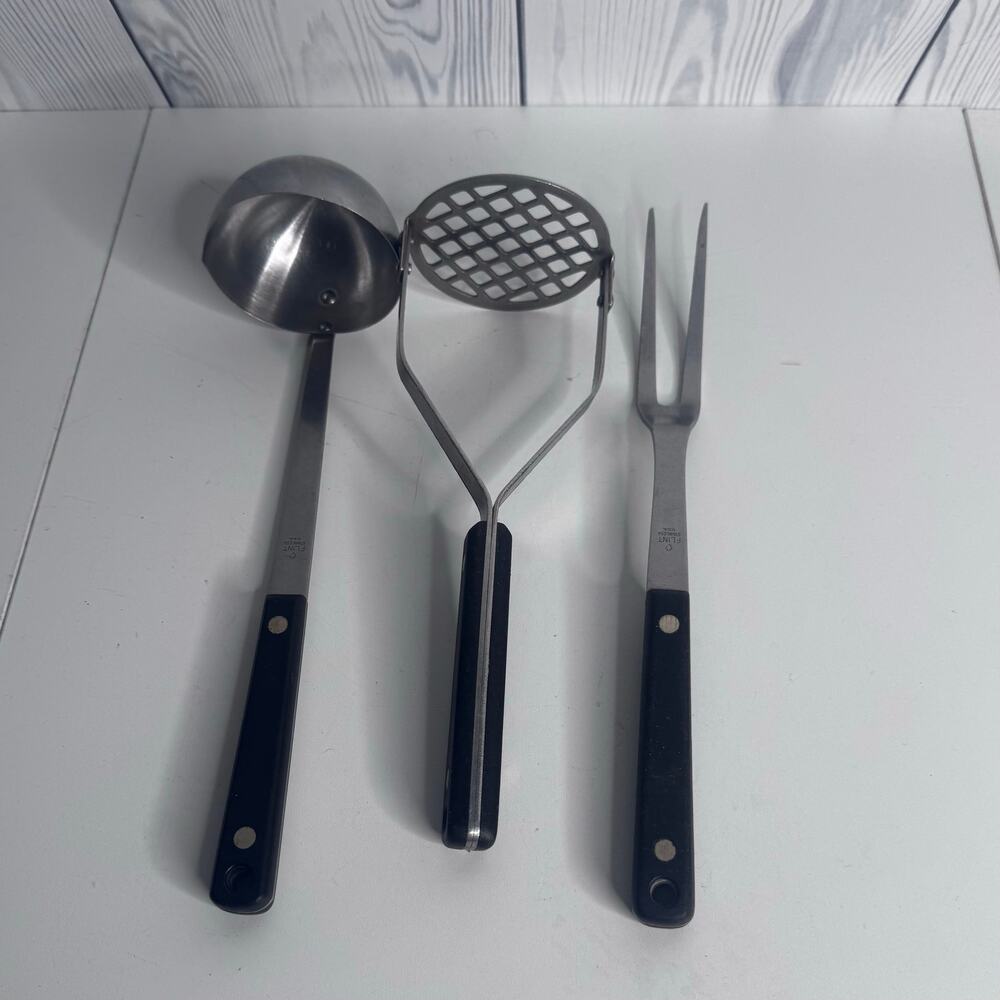 Vintage Flint ARROWHEAD Stainless Steel Kitchen Utensil 3 Piece Set Black Handle